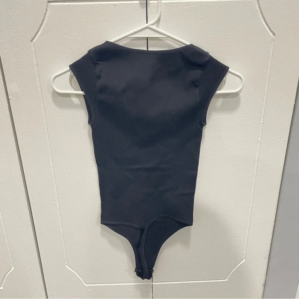 Free People Black V neck Bodysuit